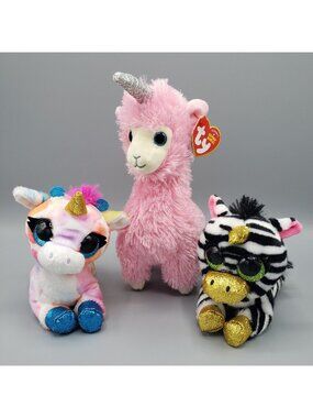 Lot of 3 Unicorn Plush Ty Lana Coco Surprise Rainbow Squish Glitter Eyes Feet